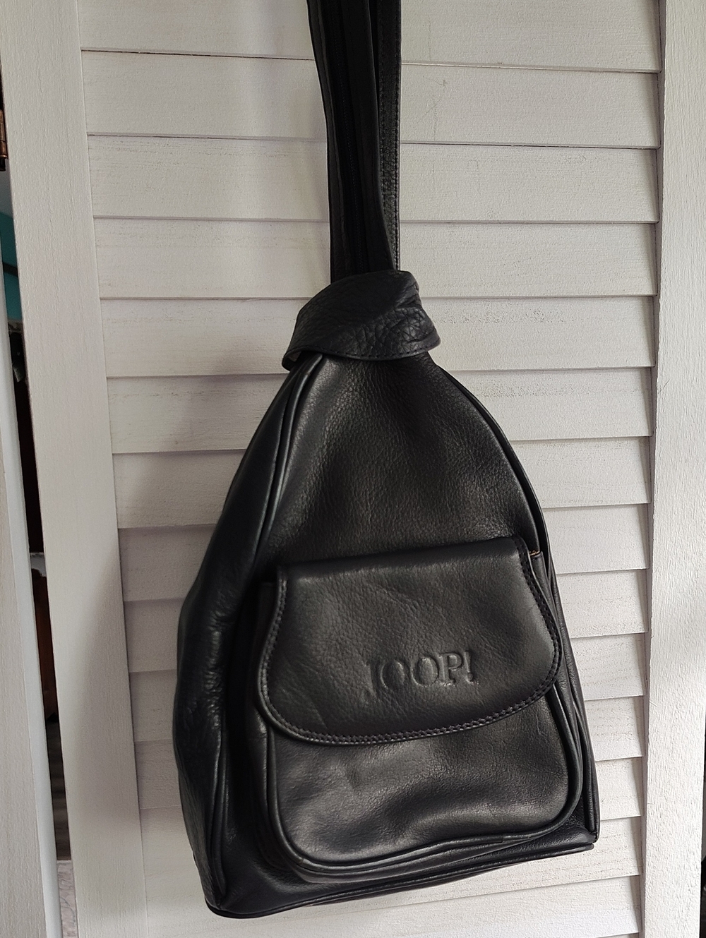 Joop! Navy Leather Sling Backpack — Compact Everyday Carry